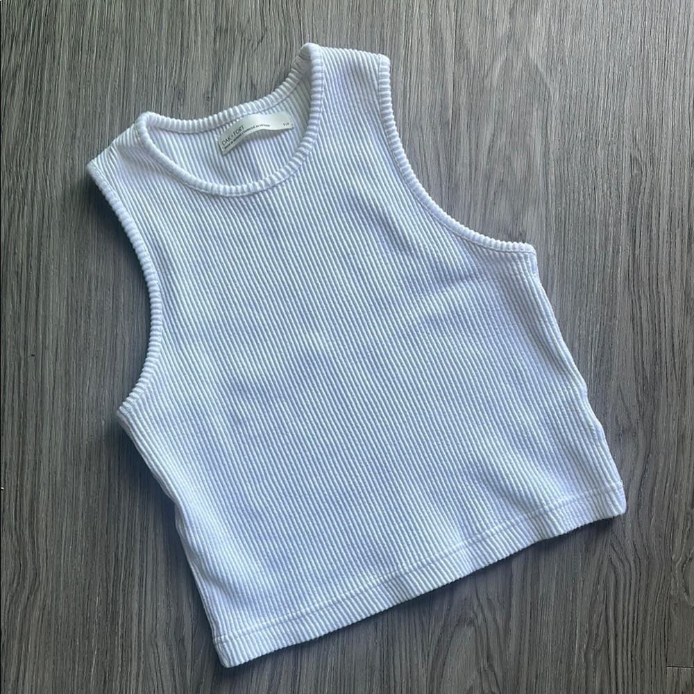 White Ribbed Sleeveless Crop Top
